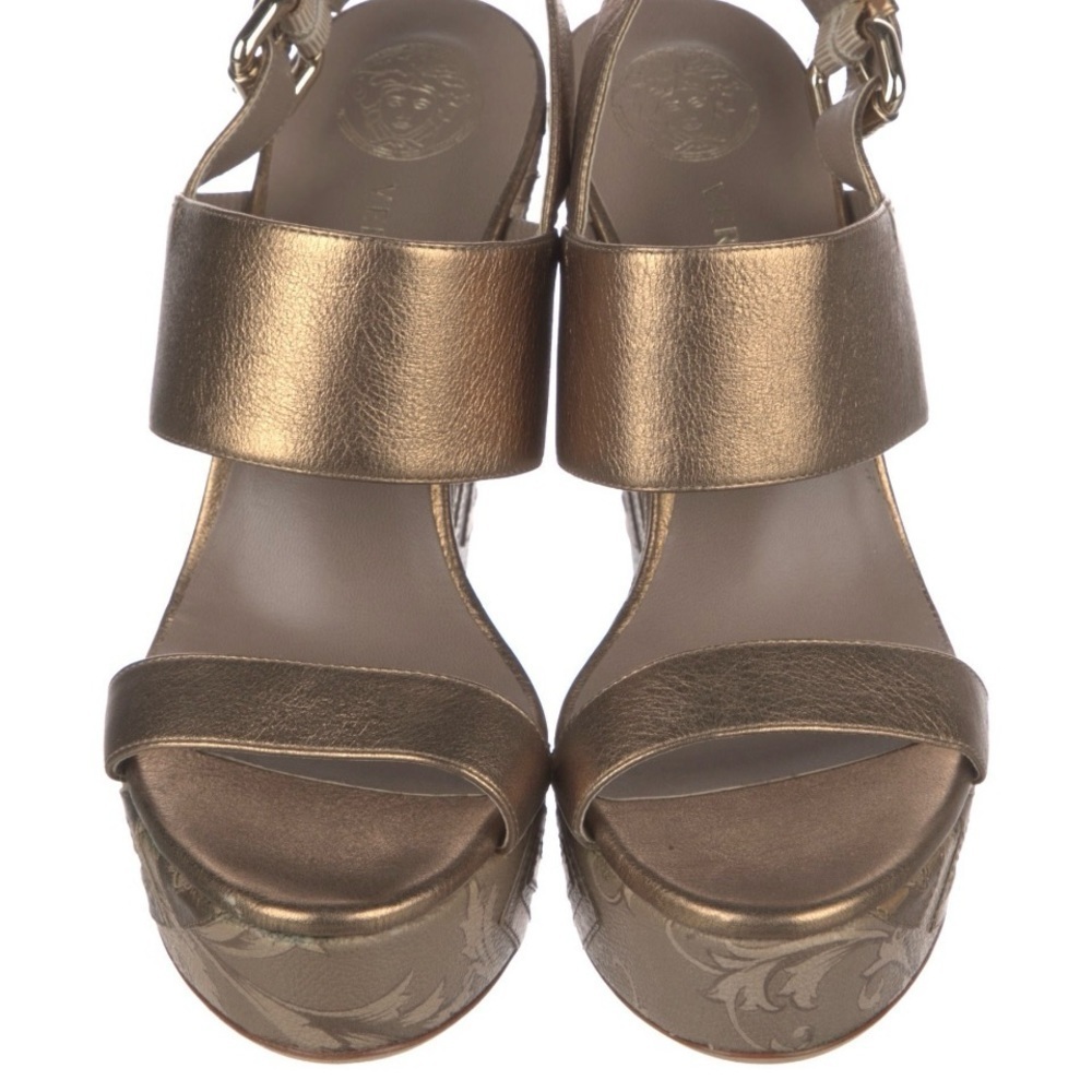 Authentic Versace Leather Gold Monogram Wedges 37 - image 5